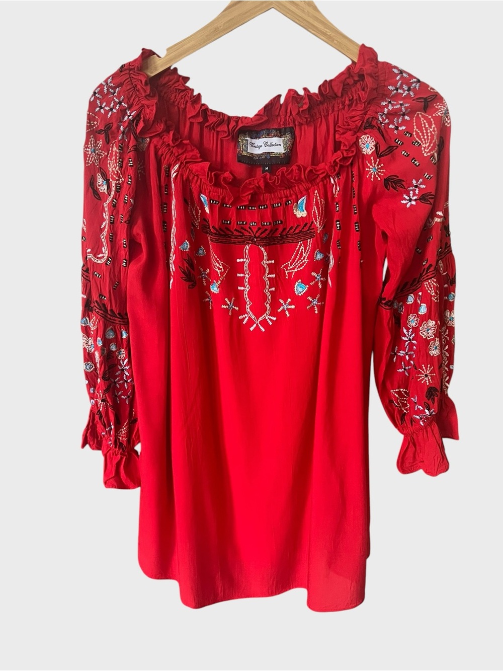 Vintage collection Red Embroidered Women's Top